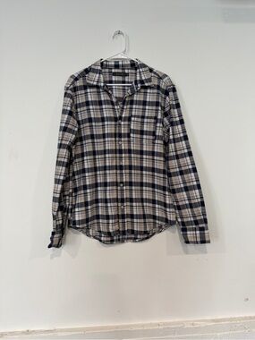 Michael Stars Navy and Cream Plaid Button-Down Shirt
